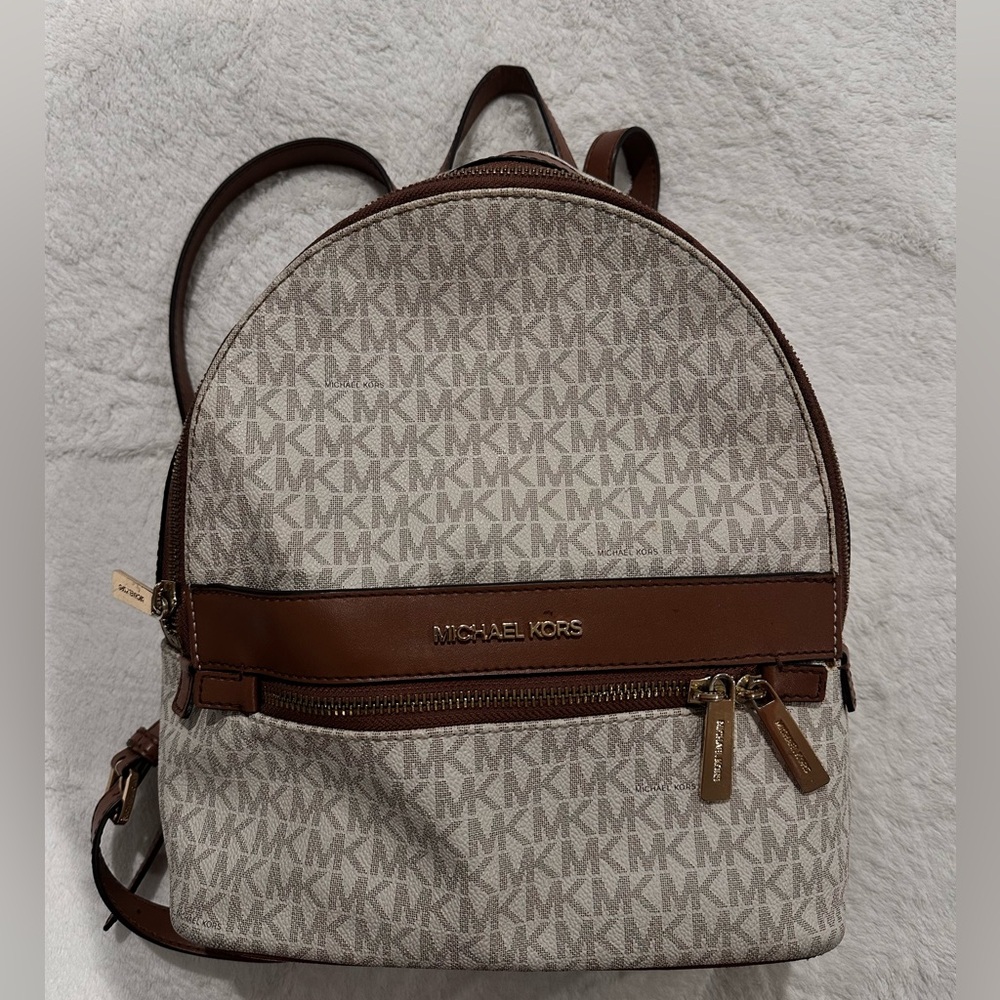 Michael Kors Brown Leather Trim Backpack
